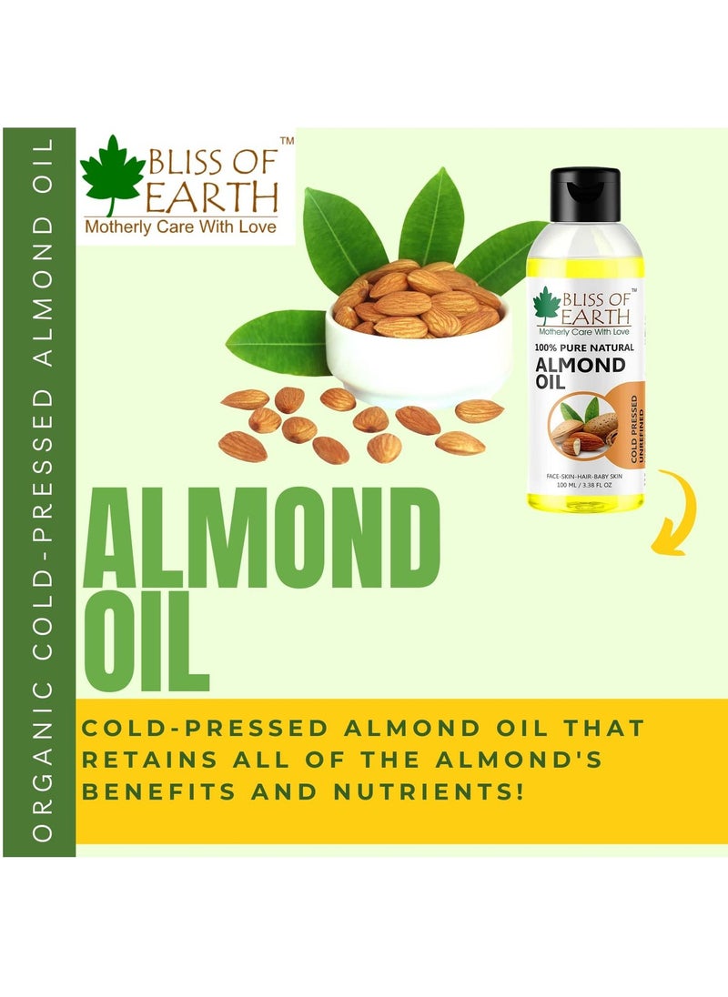 BLISS OF EARTH 100% Pure & Natural Sweet Almond Oil Coldpressed & Unrefined Extracted From Whole Almond Kernels 100ML  - Image 5