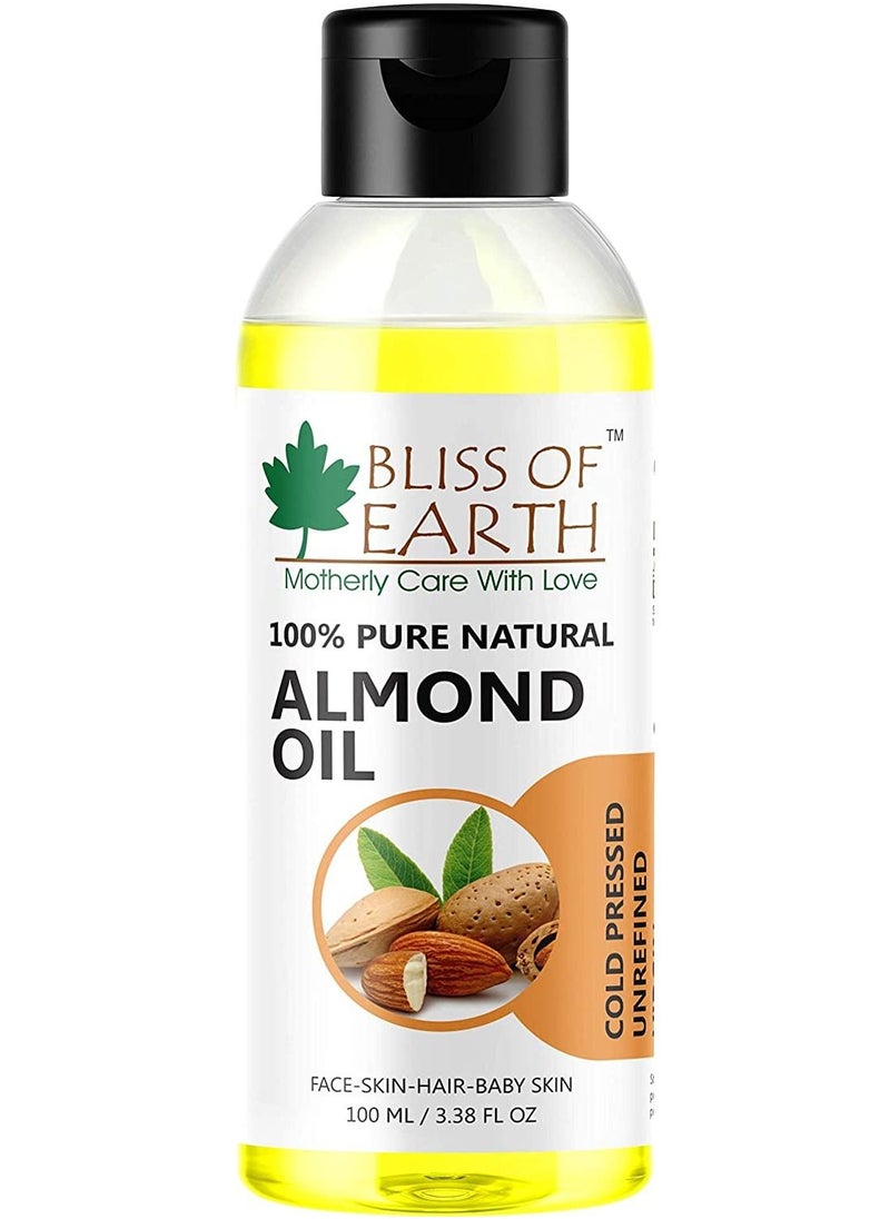 BLISS OF EARTH 100% Pure & Natural Sweet Almond Oil Coldpressed & Unrefined Extracted From Whole Almond Kernels 100ML  - Image 1