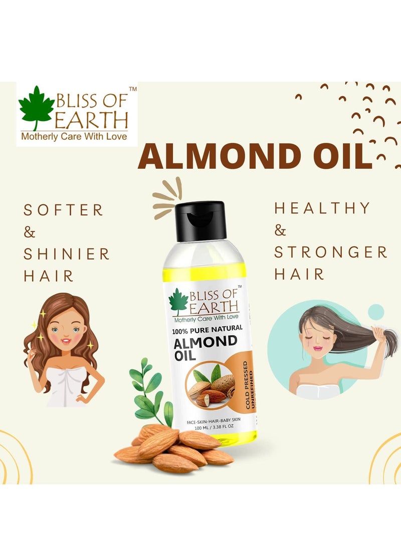 BLISS OF EARTH 100% Pure & Natural Sweet Almond Oil Coldpressed & Unrefined Extracted From Whole Almond Kernels 100ML  - Image 2