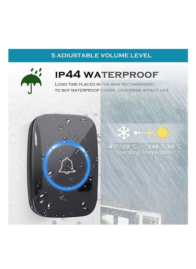 DUKASOU Intelligent Wireless Doorbell for Home, Hotel, Office, Apartment Black 1 transmitter, 2 receivers, Waterproof Doorbell with LED Flash  - Image 3