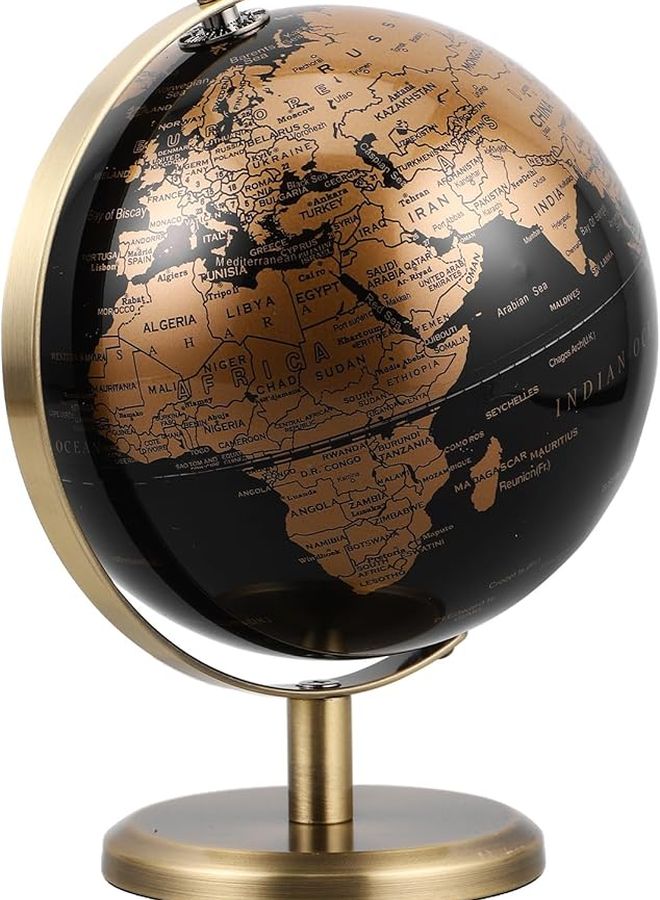 Antique Bronze Rotating Globe Ornament 14Cm Black Gold Desktop Decor For Home Office - Image 2