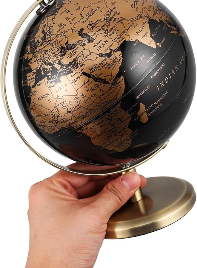 Antique Bronze Rotating Globe Ornament 14Cm Black Gold Desktop Decor For Home Office - Image 5