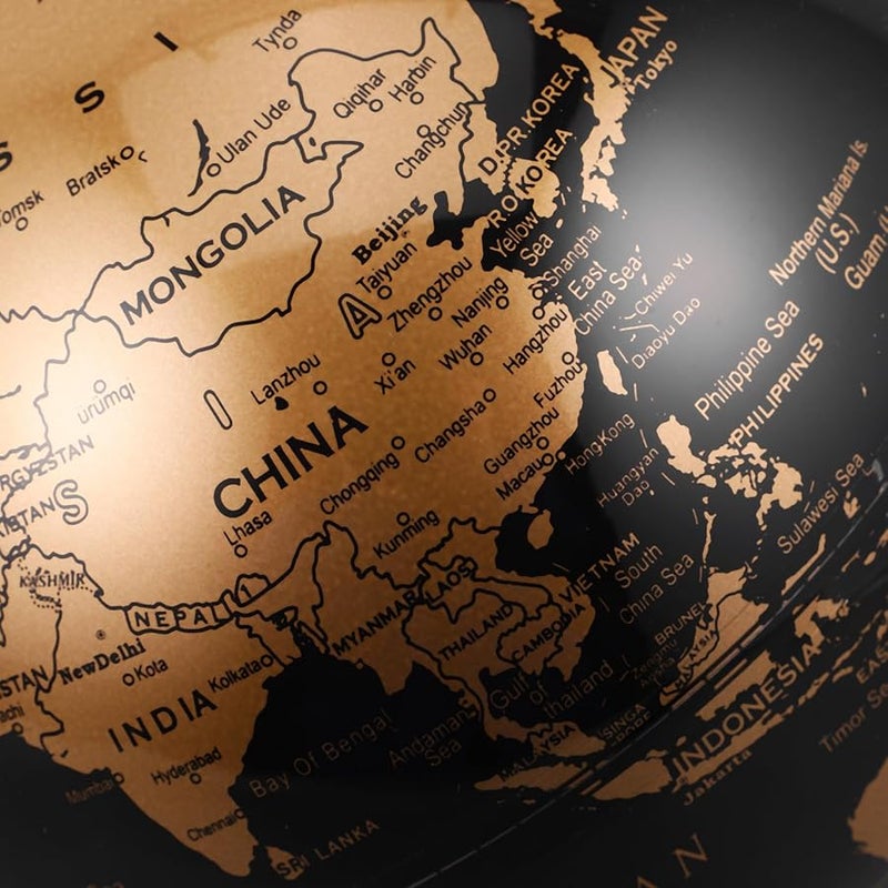 Antique Bronze Rotating Globe Ornament 14Cm Black Gold Desktop Decor For Home Office - Image 4