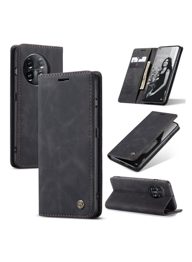 CaseMe Oneplus 11 Case Wallet, for Oneplus 11 Wallet Case Book Folding Flip Folio Case with Magnetic Kickstand Card Slots Protective Cover - Black - Image 1