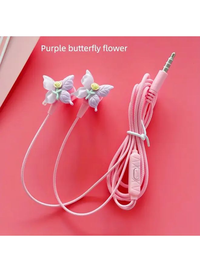 Pink Butterfly Wired Headphones With Microphone Noise Cancelling HD Sound Plug Play - Image 4