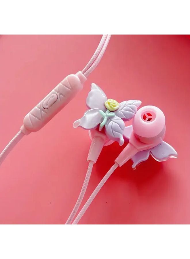 Pink Butterfly Wired Headphones With Microphone Noise Cancelling HD Sound Plug Play - Image 5