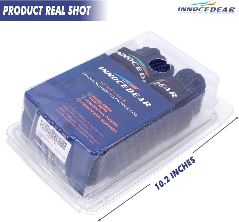 INNOCEDEAR 2 Pack Premium Navy Blue Dock Lines - 15' / 25'/35' with Eyelet.Double Braided Nylon Dock Line/ - Image 2