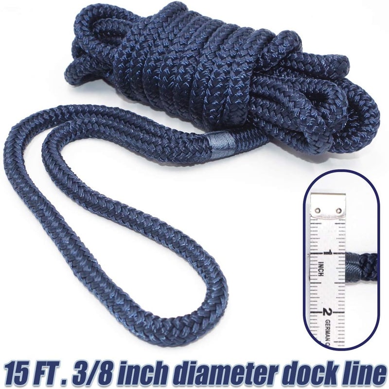 INNOCEDEAR 2 Pack Premium Navy Blue Dock Lines - 15' / 25'/35' with Eyelet.Double Braided Nylon Dock Line/ - Image 3