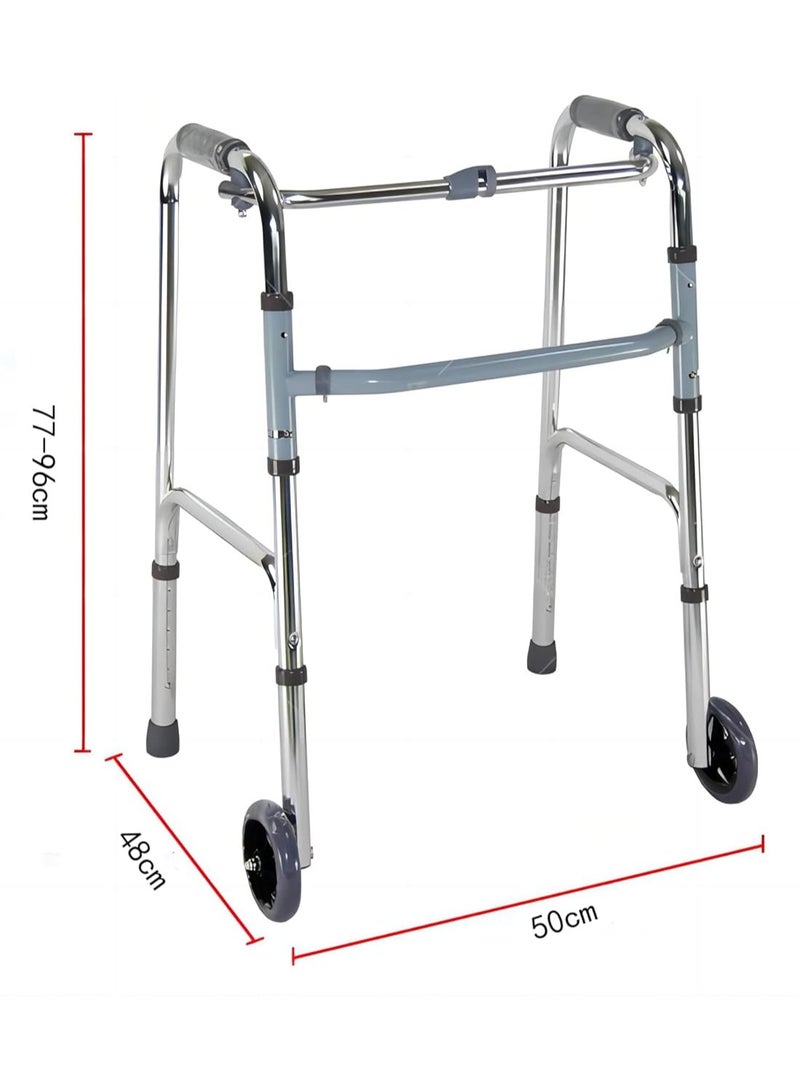 Height Adjustable Walker with Wheels | Foldable Walker for Elderly, Seniors, Disabled & Adults | Portable Walking Frame for Indoor & Outdoor Use | Weight Capacity - 120 Kgs (BM-026) - Image 2