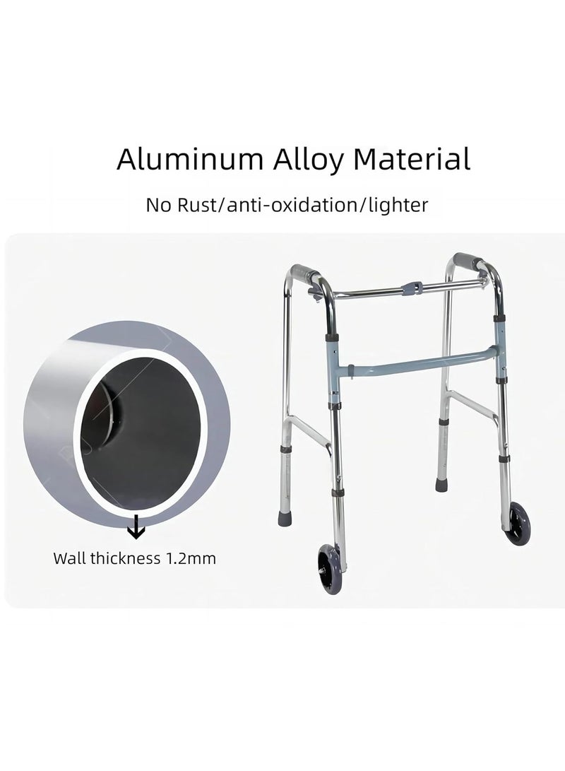 Height Adjustable Walker with Wheels | Foldable Walker for Elderly, Seniors, Disabled & Adults | Portable Walking Frame for Indoor & Outdoor Use | Weight Capacity - 120 Kgs (BM-026) - Image 1