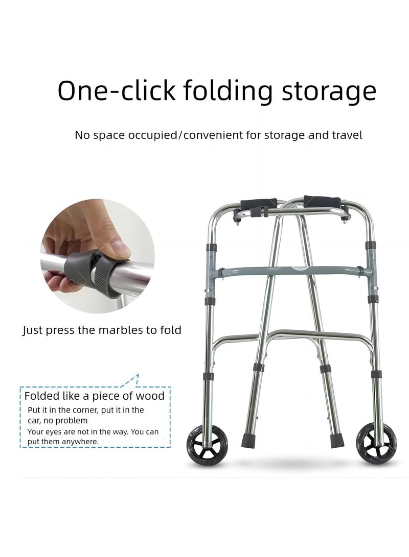 Height Adjustable Walker with Wheels | Foldable Walker for Elderly, Seniors, Disabled & Adults | Portable Walking Frame for Indoor & Outdoor Use | Weight Capacity - 120 Kgs (BM-026) - Image 5