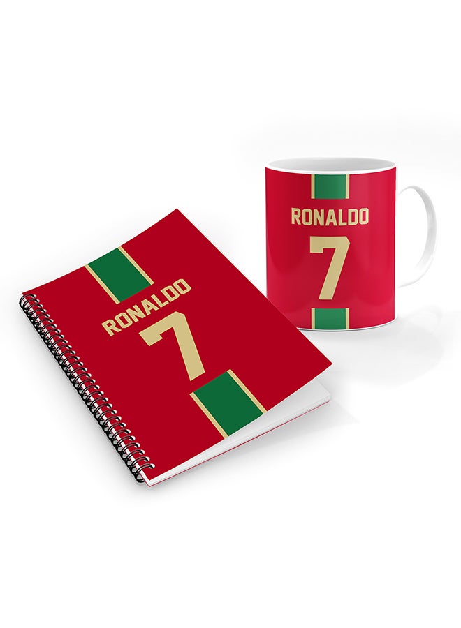 Stylizedd Designer Printed Coffee Mug + A5 Spiral Notebook Memo Notepad Journal Personalised Combo Gift Set Football Team - Portugal,Ronaldo 
