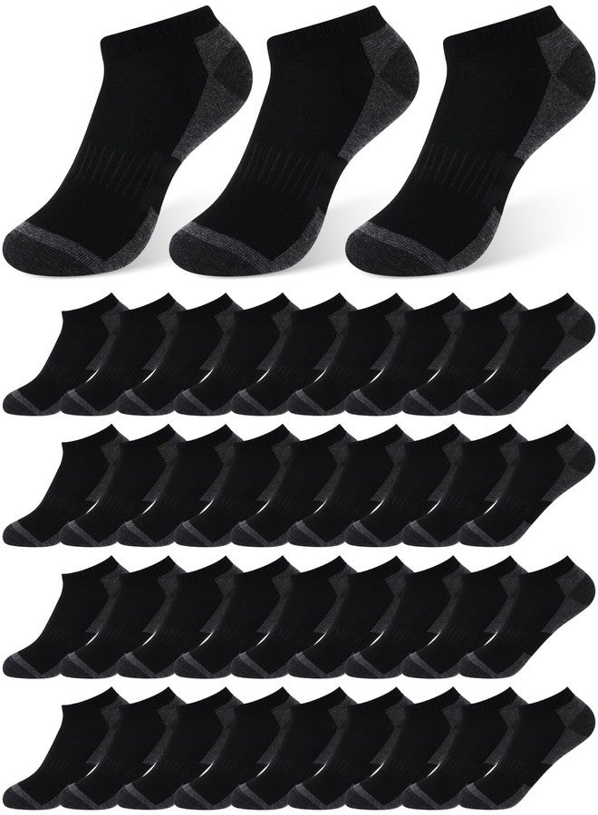 Foaincore 60 Pairs Ankle Low Cut Socks for Mens Women Youth Athletic Breathable Casual Running Cushion No Show Socks(Unisex,Gray on Black,10-13) - Image 1