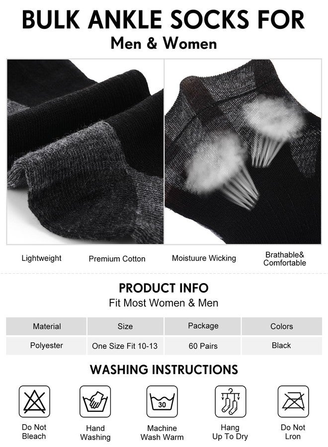 Foaincore 60 Pairs Ankle Low Cut Socks for Mens Women Youth Athletic Breathable Casual Running Cushion No Show Socks(Unisex,Gray on Black,10-13) - Image 2