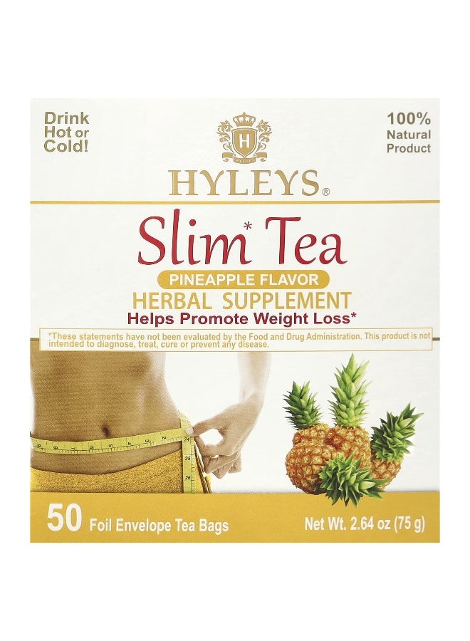 Hyleys Tea, Slim Tea, Pineapple, 50 Foil Envelope Tea Bags, 2.64 oz (75 g) (Packaging may vary) - Image 1