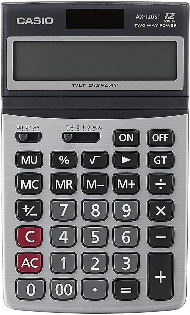 كاسيو Casio AX-120ST 12-Digit Desktop Calculator with Large Display, Dual Power, Tax Calculation & Professional Business Functions black - Image 1
