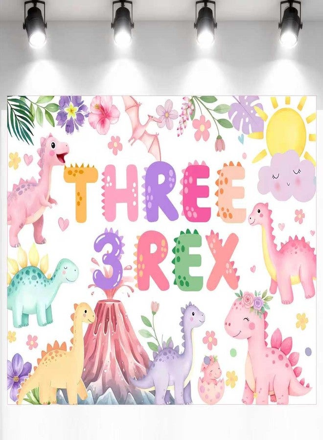 BEOXAGAR Three Dino-Rex Birthday Party Decorations Girl,Three Dino-Rex Birthday Party Decorations Backdrop,Dinosaur 3rd Birthday Decorations Girl - Image 1