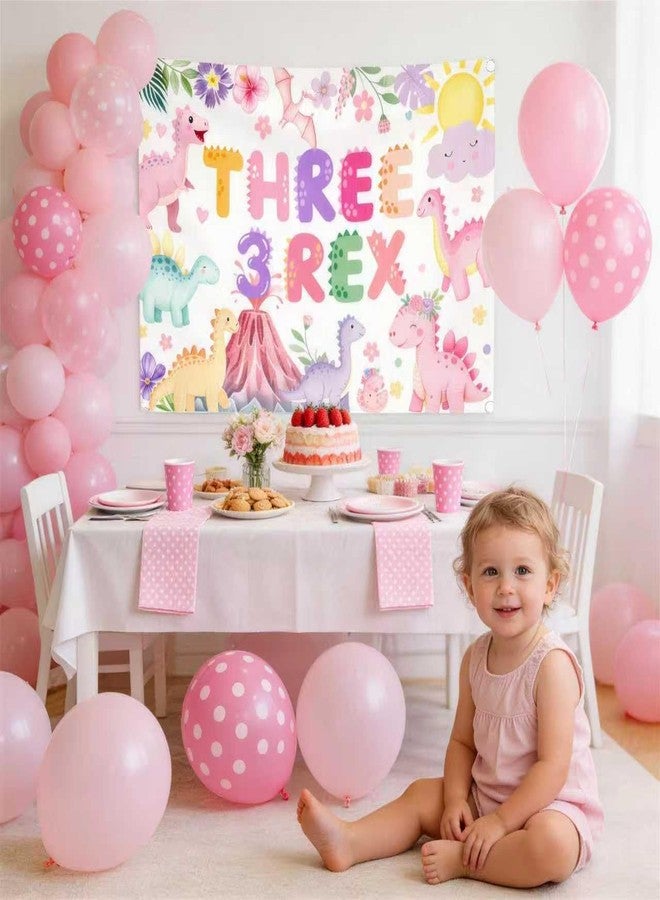 BEOXAGAR Three Dino-Rex Birthday Party Decorations Girl,Three Dino-Rex Birthday Party Decorations Backdrop,Dinosaur 3rd Birthday Decorations Girl - Image 3