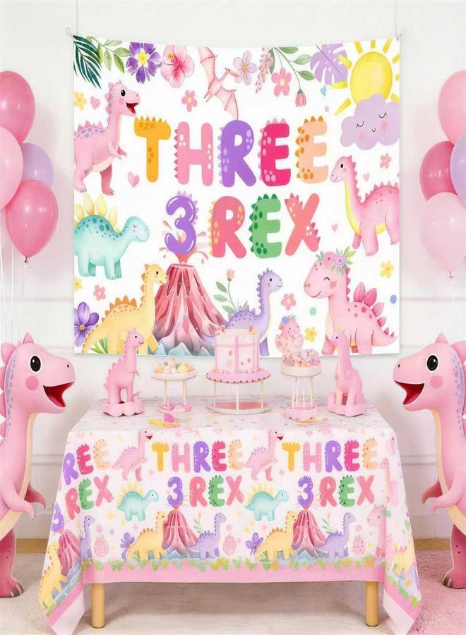 BEOXAGAR Three Dino-Rex Birthday Party Decorations Girl,Three Dino-Rex Birthday Party Decorations Backdrop,Dinosaur 3rd Birthday Decorations Girl - Image 2