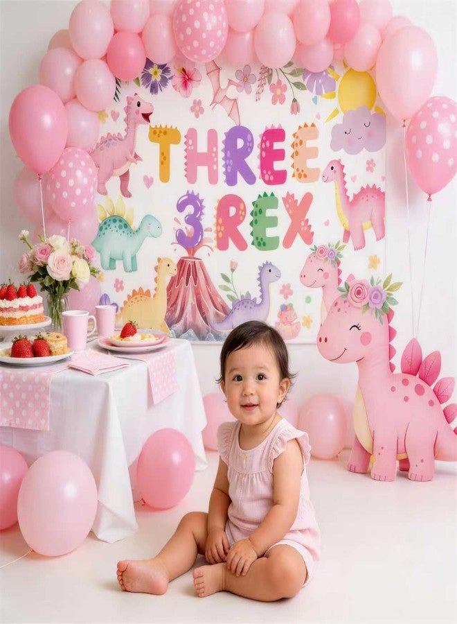 BEOXAGAR Three Dino-Rex Birthday Party Decorations Girl,Three Dino-Rex Birthday Party Decorations Backdrop,Dinosaur 3rd Birthday Decorations Girl - Image 4