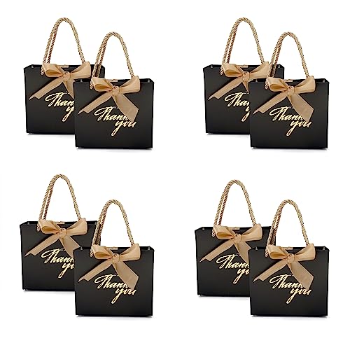 TKSBAG 50 Pack Small Thank You Gift Bags With Handles55x 25x47 Mini Black Gift Bags Bulk for Baby Shower Birthday Wedding - Image 2