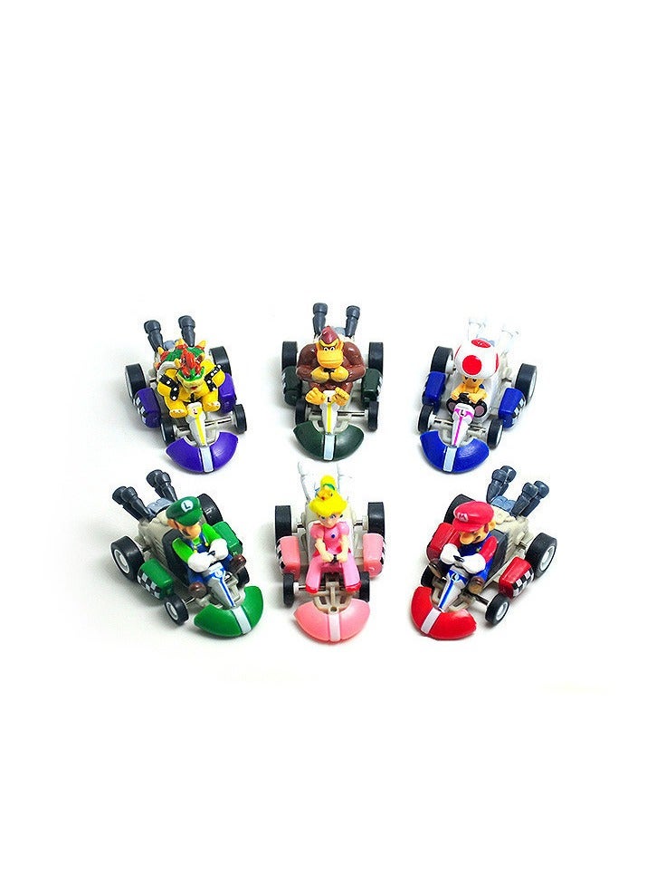 6 Styles Super Mario Figurines  Super Mario Bros Character Collectibles  Pull Back 4WD Car Toys Figurines - Image 1