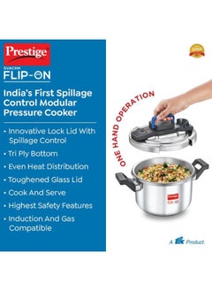Prestige 5 Liter Svachh FLIP-ON Mini Stainless Steel Pressure Cooker With Glass Lid| Innovative Lock Lid With Spillage Control|Gas & Induction Compatible|5 years Warranty  - Image 2