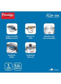 Prestige 5 Liter Svachh FLIP-ON Mini Stainless Steel Pressure Cooker With Glass Lid| Innovative Lock Lid With Spillage Control|Gas & Induction Compatible|5 years Warranty  - Image 4