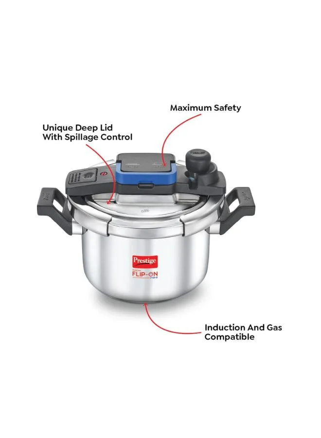 Prestige 5 Liter Svachh FLIP-ON Mini Stainless Steel Pressure Cooker With Glass Lid| Innovative Lock Lid With Spillage Control|Gas & Induction Compatible|5 years Warranty
