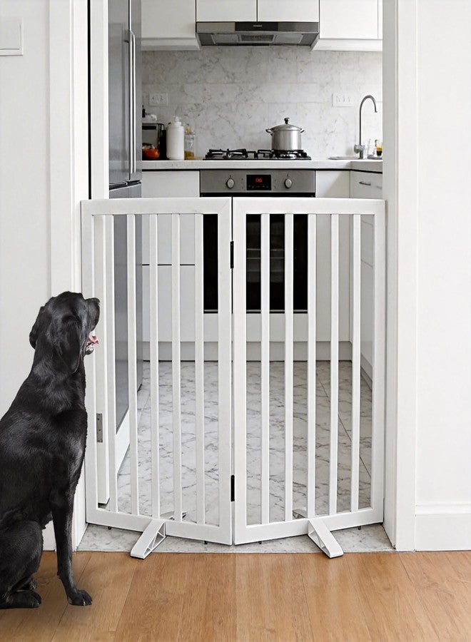 ZJSF Freestanding Indoor Dog Gate for House Foldable Wood White Puppy Gate for Doorways Pet Gate for Stairs Extra Wide Pet Fence 32" Height 2 Panels - Image 2
