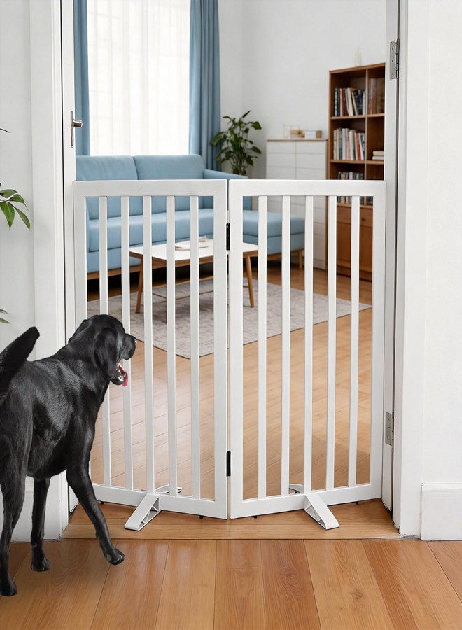 ZJSF Freestanding Indoor Dog Gate for House Foldable Wood White Puppy Gate for Doorways Pet Gate for Stairs Extra Wide Pet Fence 32" Height 2 Panels - Image 1