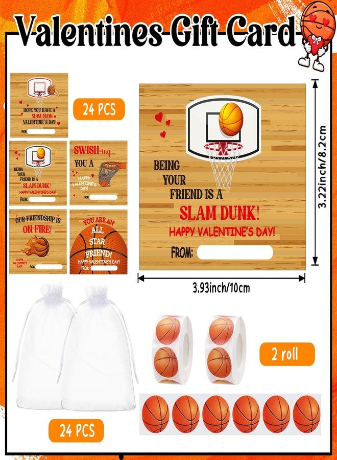 Chivertion 24 Set Valentine's Gift Include Basketball Pens Sports Silicone Bracelet Valentines Card Stickers, Basketball Party Favor Bulk for Valentine Exchange Gift Lover Reward Decor Party Supplie - Image 3