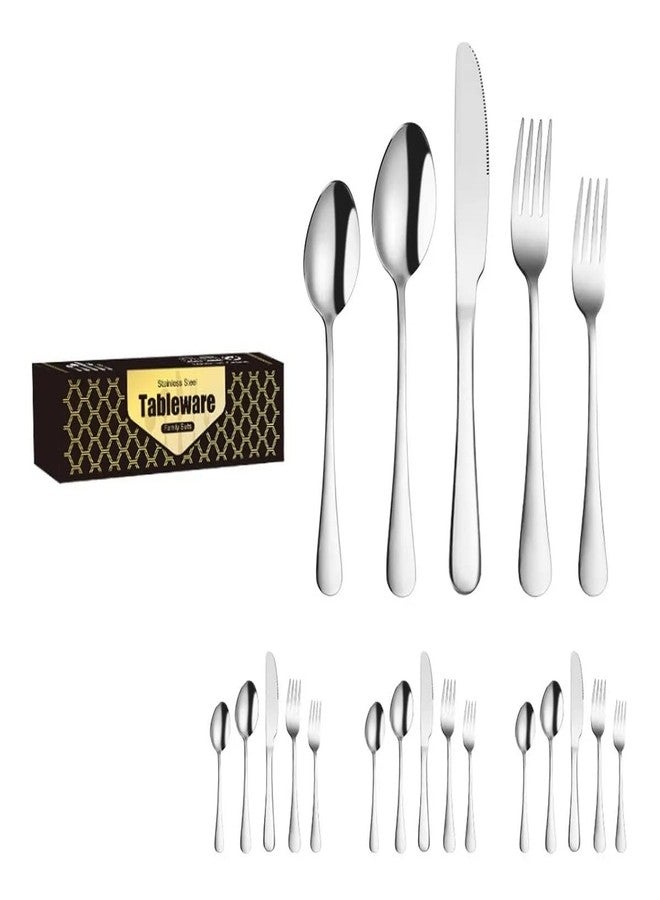 DLEST 20 Pieces Glory Stainless Steel Cutlery Set for Home & Kitchen (Contains: 4 Dinner Spoons, 4 Forks, 4 Tea Spoons, 4 Salad Forks, 4 Knives, 1 Box) Spoon Set for Dining Table Stylish (Silver) - Image 1