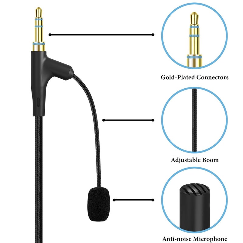 Geekria Boom Mic Headphones Cable Compatible with Sony WH-1000XM6 WH-1000XM5 WH-1000XM4 ULT Wear, 3.5mm Jack Nylon Braided Replacement Cord with Boom Microphone for Gaming & Meeting (5.6ft) - Image 3