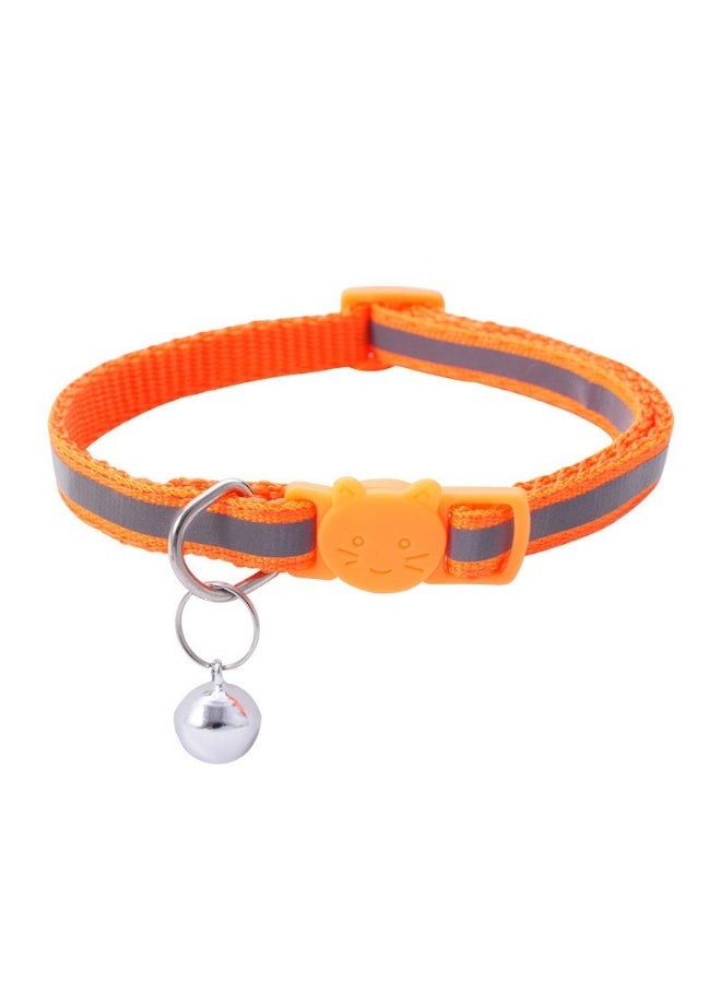 Orange Glow in the Dark Reflective Cat Collar with Cat Head Safety Buckle & Bell - Image 2