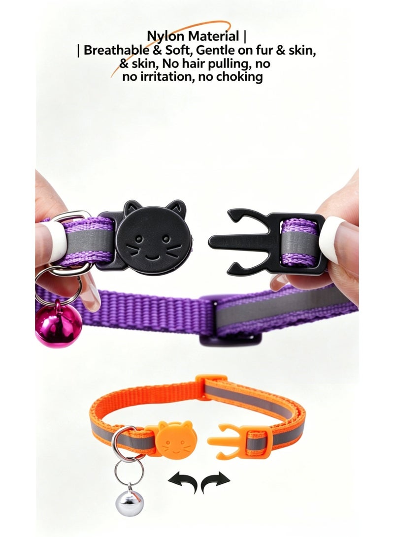 Orange Glow in the Dark Reflective Cat Collar with Cat Head Safety Buckle & Bell - Image 4