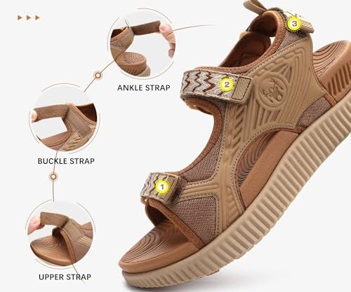 KuaiLu Womens Orthopedic Walking Sandals Comfortable Plantar Fasciitis Arch Support Summer Outdoor Travel Outfits Platform Cushion Shoes Athletic Sport Recovery Adjustable Strap Slides Khaki Size 8 - Image 5