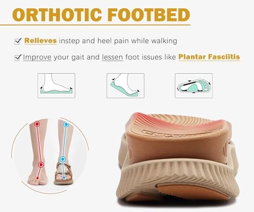 KuaiLu Womens Orthopedic Walking Sandals Comfortable Plantar Fasciitis Arch Support Summer Outdoor Travel Outfits Platform Cushion Shoes Athletic Sport Recovery Adjustable Strap Slides Khaki Size 8 - Image 4