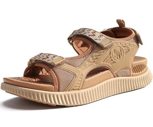 KuaiLu Womens Orthopedic Walking Sandals Comfortable Plantar Fasciitis Arch Support Summer Outdoor Travel Outfits Platform Cushion Shoes Athletic Sport Recovery Adjustable Strap Slides Khaki Size 8 - Image 1
