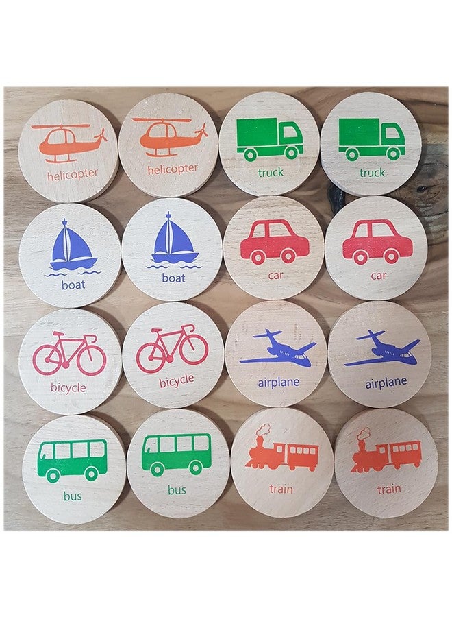 bee smart Wooden Memory Game - Matching Memory Game for Kids 3 and Up, 16Pcs | Educational Toy for Preschool Toddlers Board Games (Vehicles) - Image 2