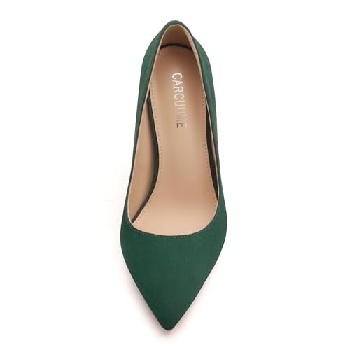 Carcuume Women's Pumps Slip On High Heels with Pointed Toe 4.1 Inch Stiletto Bridal Party Dress Heels for Casual,Lucy-Green Su-7-O1 - Image 4