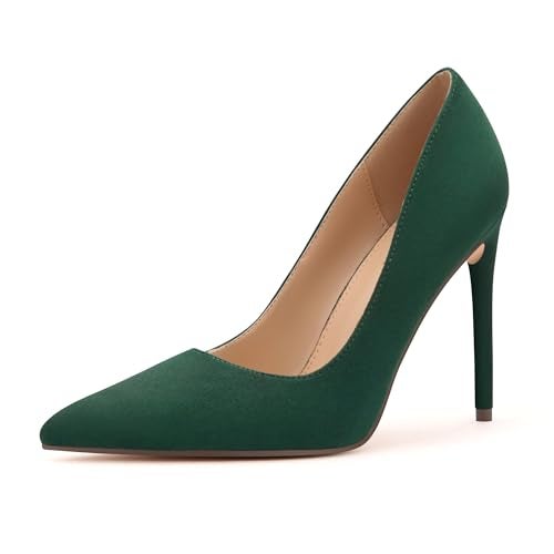 Carcuume Women's Pumps Slip On High Heels with Pointed Toe 4.1 Inch Stiletto Bridal Party Dress Heels for Casual,Lucy-Green Su-7-O1 - Image 3