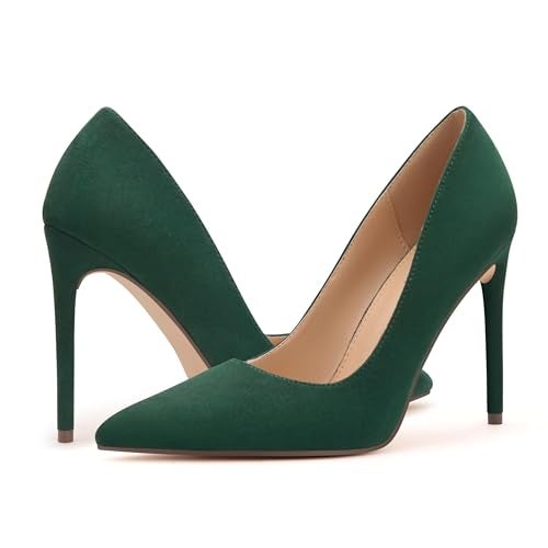 Carcuume Women's Pumps Slip On High Heels with Pointed Toe 4.1 Inch Stiletto Bridal Party Dress Heels for Casual,Lucy-Green Su-7-O1 - Image 5