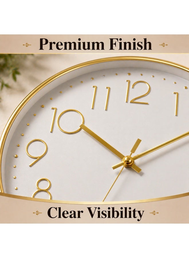 vexa pro 12 Inch Big Wall Clock White Dial Gold Frame Modern Decorative Clock Wall for Home Office Kitchen Bedroom - Image 5
