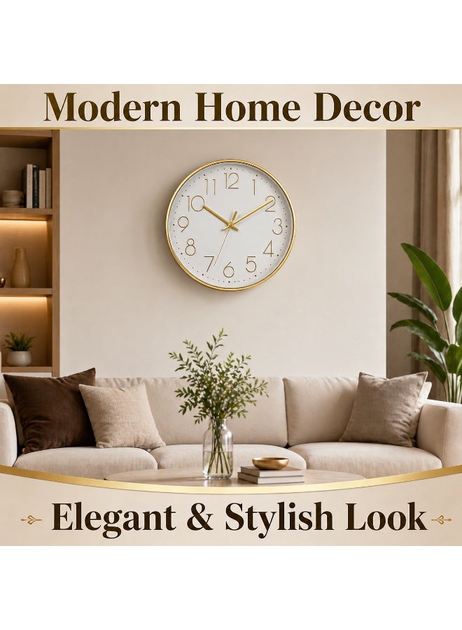 vexa pro 12 Inch Big Wall Clock White Dial Gold Frame Modern Decorative Clock Wall for Home Office Kitchen Bedroom - Image 2
