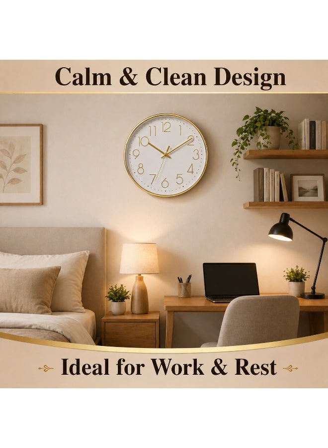 vexa pro 12 Inch Big Wall Clock White Dial Gold Frame Modern Decorative Clock Wall for Home Office Kitchen Bedroom - Image 4