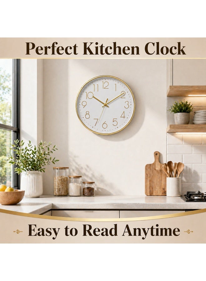 vexa pro 12 Inch Big Wall Clock White Dial Gold Frame Modern Decorative Clock Wall for Home Office Kitchen Bedroom - Image 3
