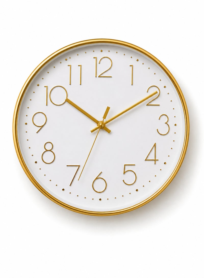 vexa pro 12 Inch Big Wall Clock White Dial Gold Frame Modern Decorative Clock Wall for Home Office Kitchen Bedroom - Image 1