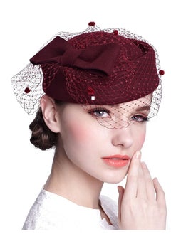 Pillbox Hat, Wedding Hat Caps with Veil Vintage Bow Fascinator Hats for Women A