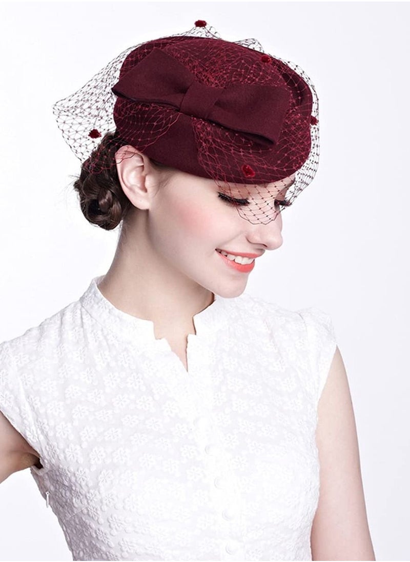 Excefore - Pillbox Hat, Wedding Hat Caps with Veil Vintage Bow Fascinator Hats for Women A - Image 1